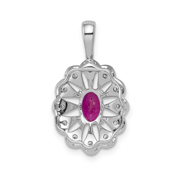 14k White Gold 1/6ct. Diamond & .70 Red Ruby Fancy Necklace Charm Pendant - Picture 3 of 4